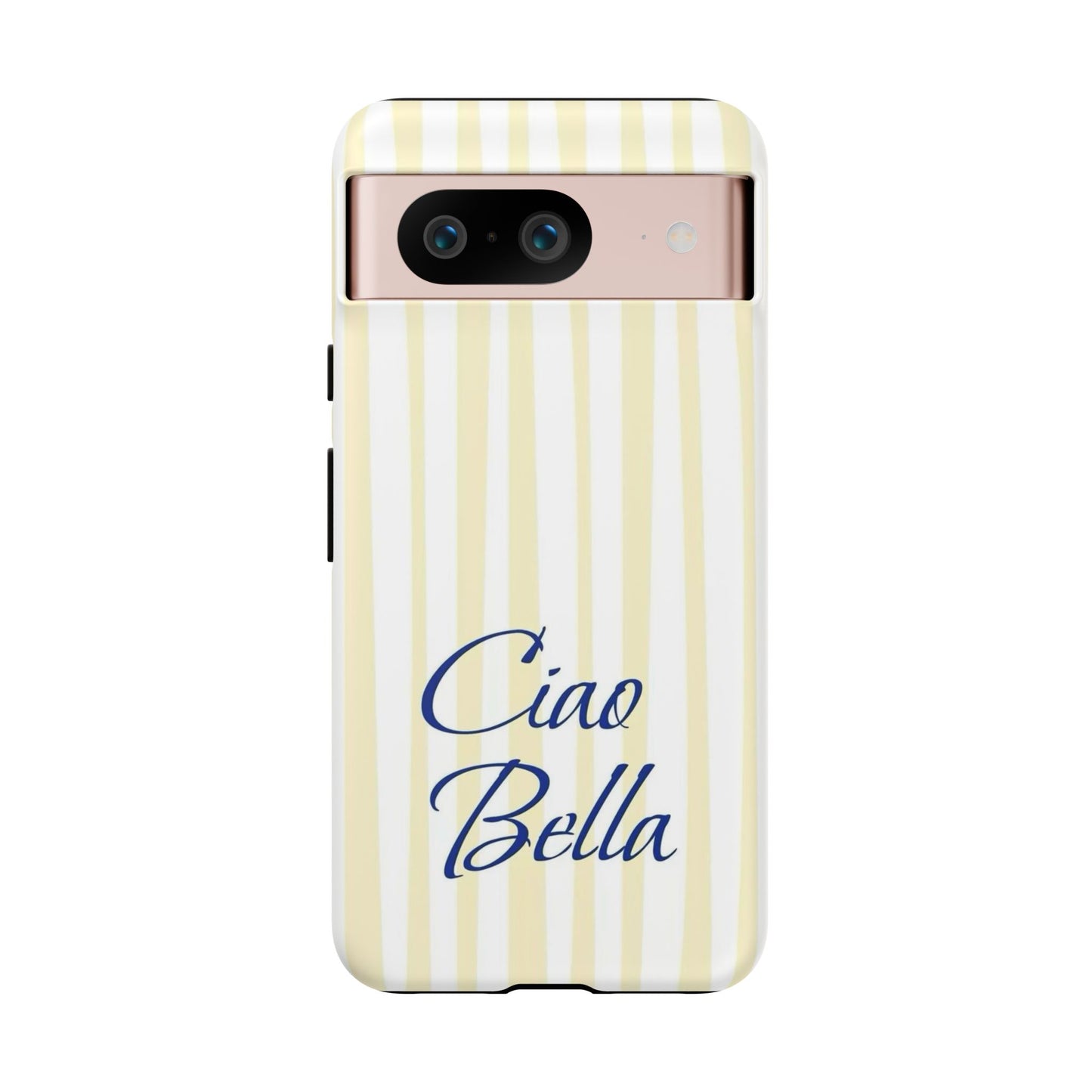 Ciao Bella Phone Case – Striped Elegant Italian Script Protective Cover