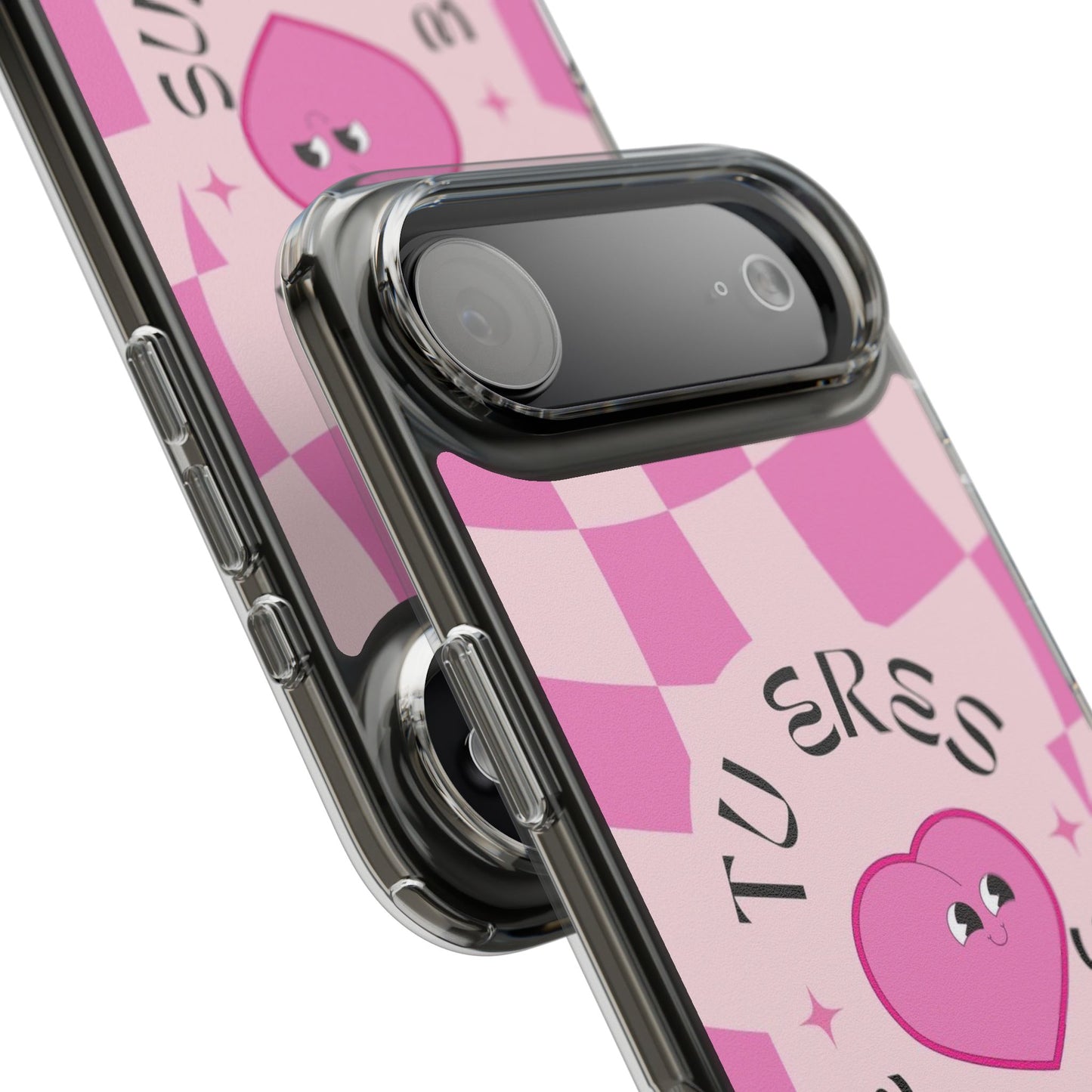 Clear Impact-Resistant Phone Case — Pink Checkerheart “Tu Eres Suficiente” Design