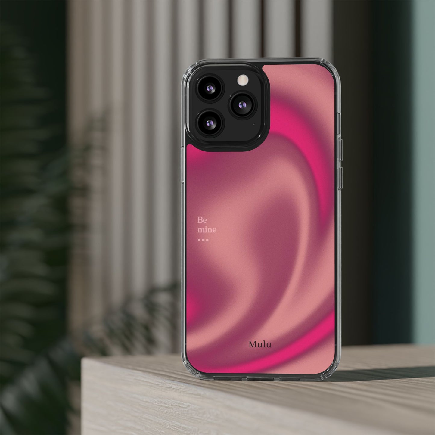 Clear Impact Phone Case — Pink Satin Swirl "Be mine" Design