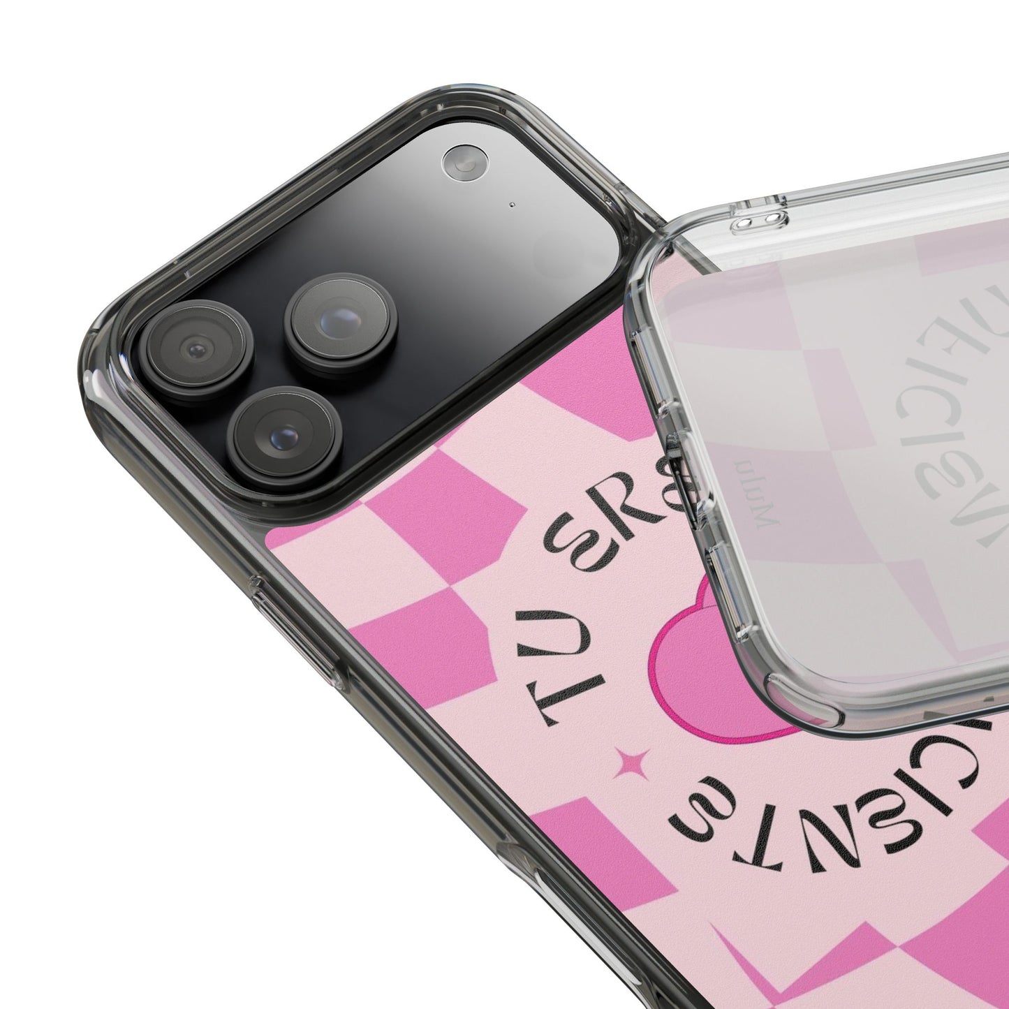 Clear Impact-Resistant Phone Case — Pink Checkerheart “Tu Eres Suficiente” Design