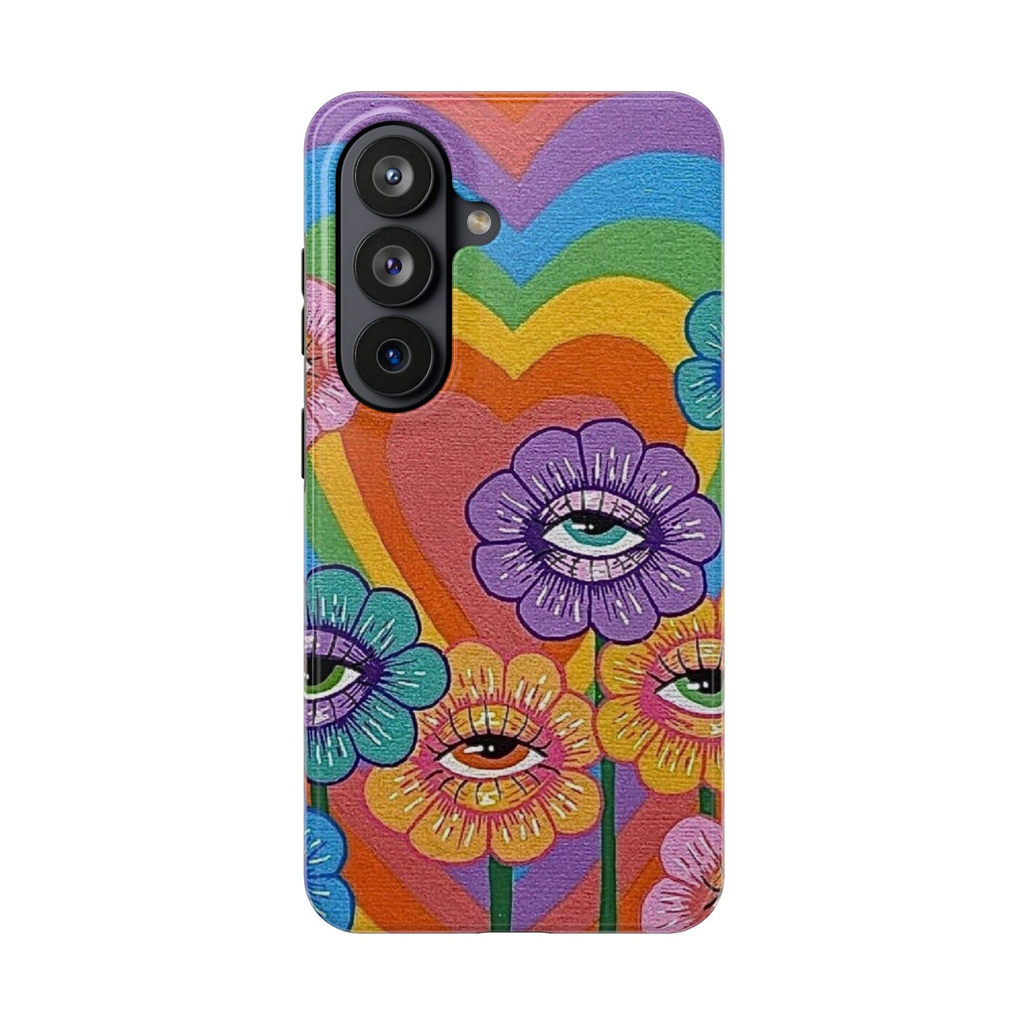 Psychedelic Eye Flower Tough Phone Case — Retro Rainbow Protective iPhone Cover