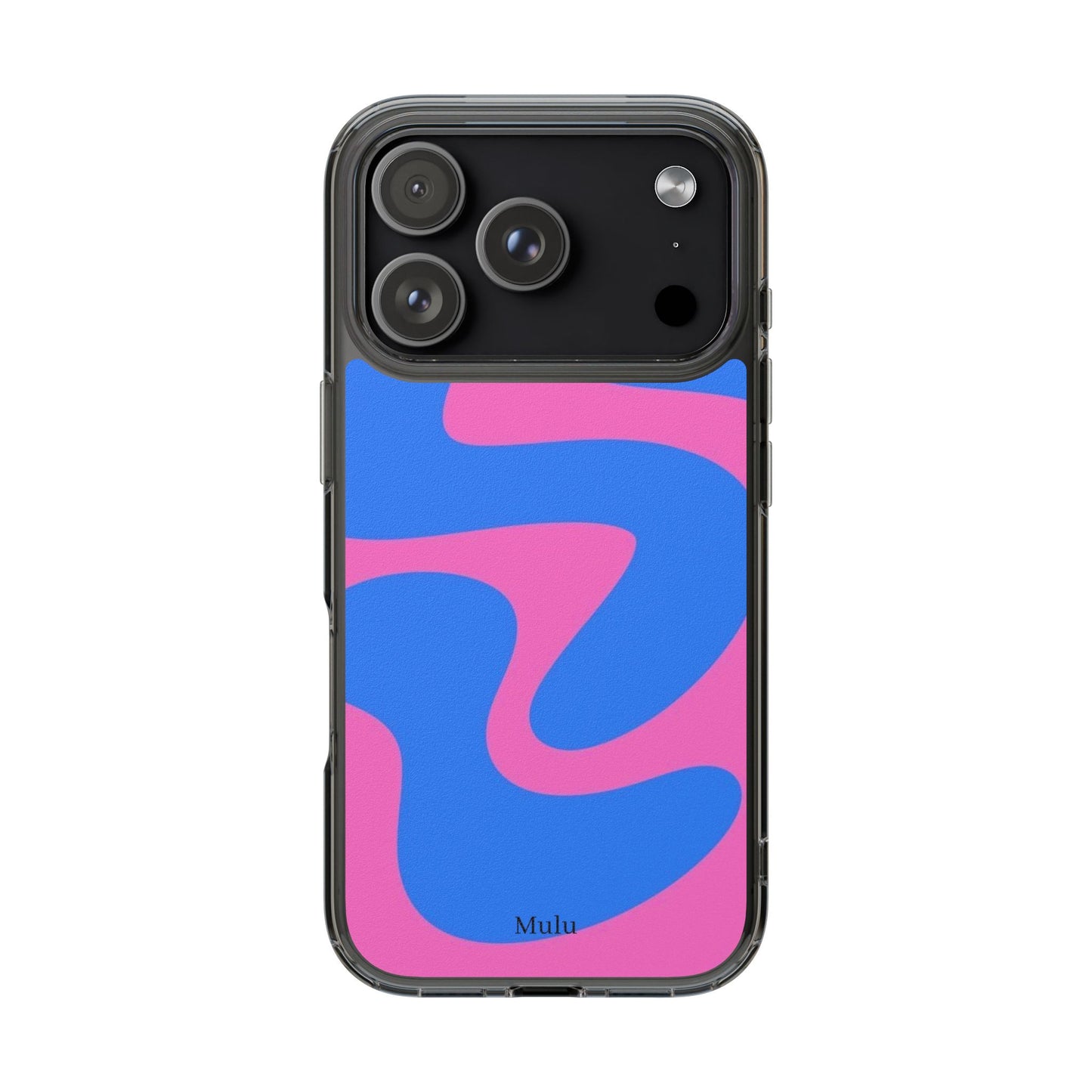 Clear Impact-Resistant Phone Case — Retro Blue & Pink Abstract Swirl