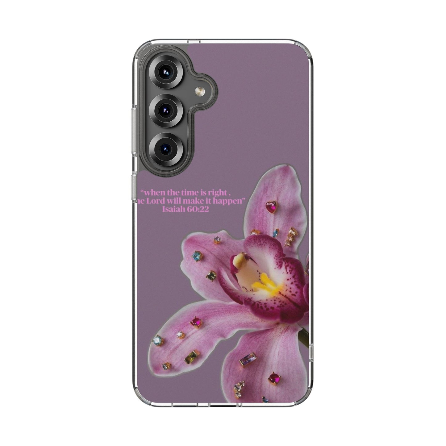 Clear Floral Impact-Resistant Phone Case — "When the time is right" Rose Orchid Design