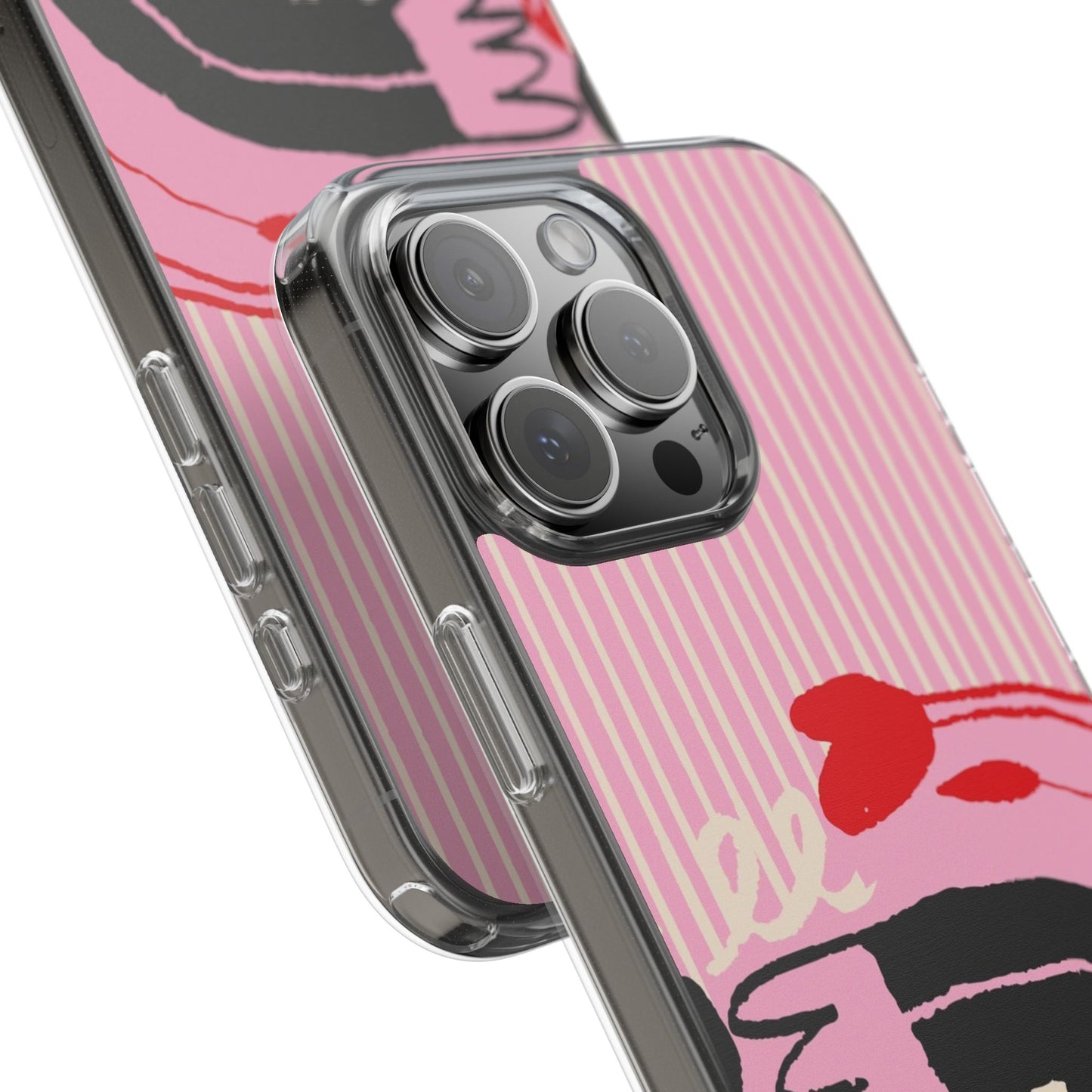 Clear Impact-Resistant Case — Pink Cute Heart Cartoon Design