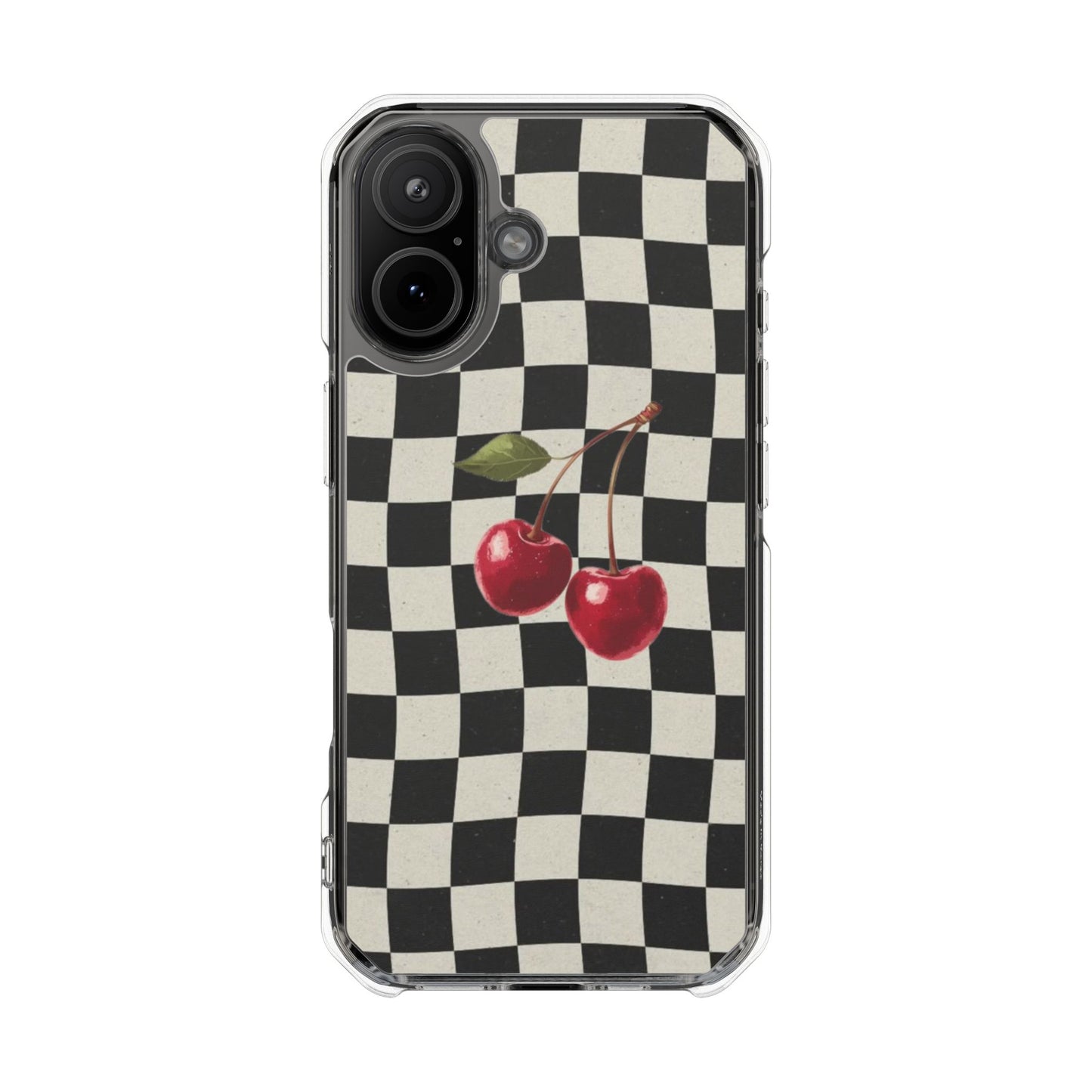 Checkered Cherry Clear Magnetic Impact Phone Case
