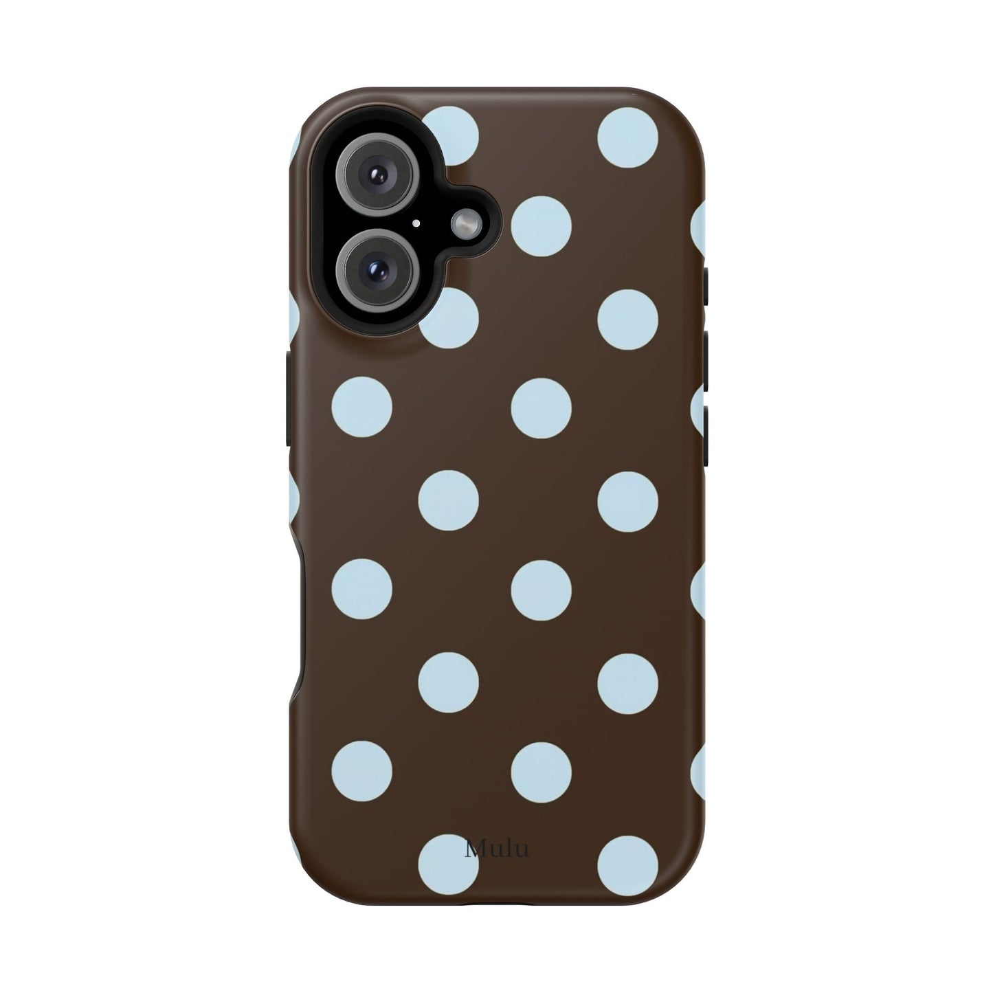 Polka Dot Magnetic Phone Case — Brown with Light Blue Dots, Impact-Resistant
