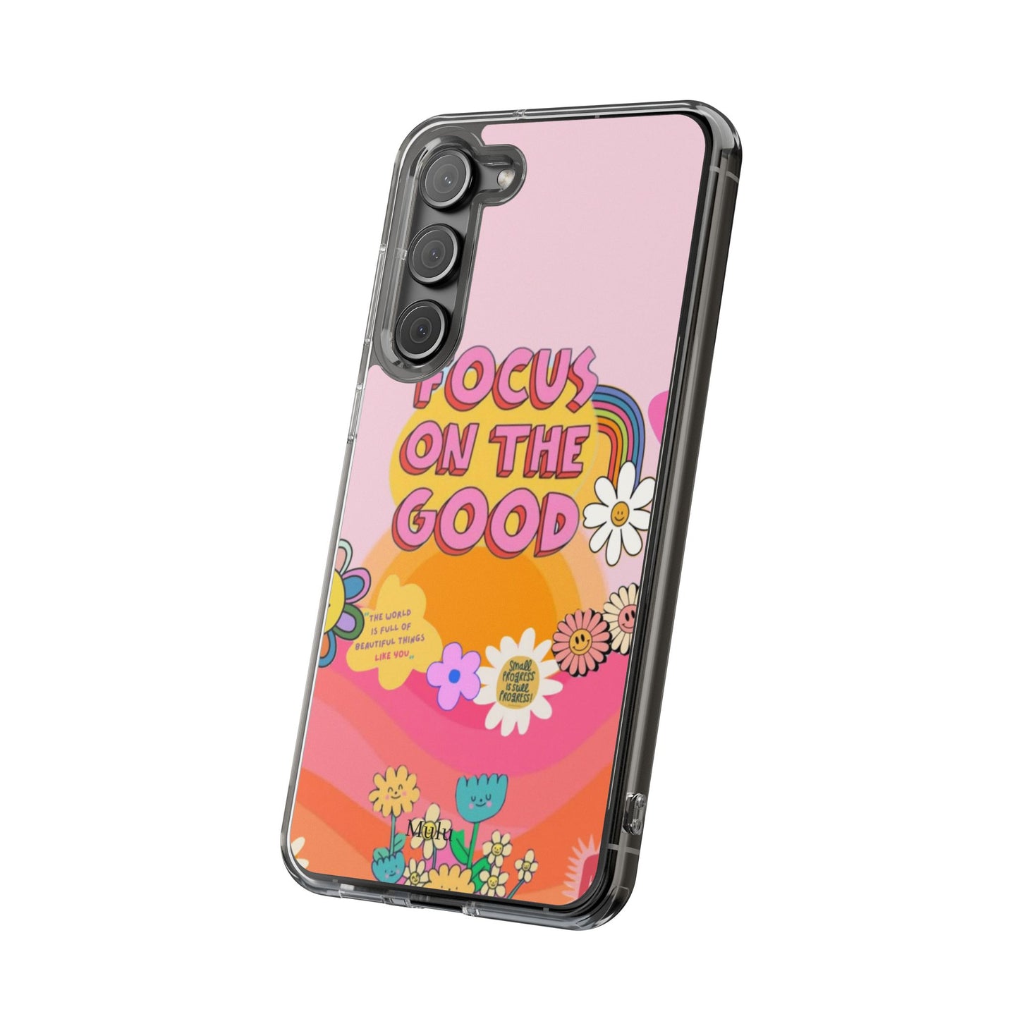 Clear Impact-Resistant Case — "Focus On The Good" Retro Floral Phone Cover