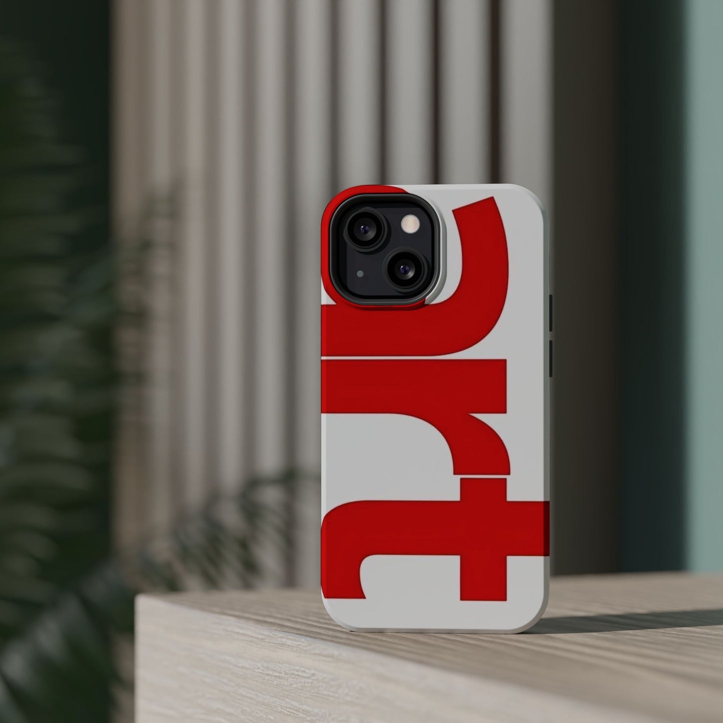 Magnetic Impact-Resistant Phone Case — Bold Red Typographic Design