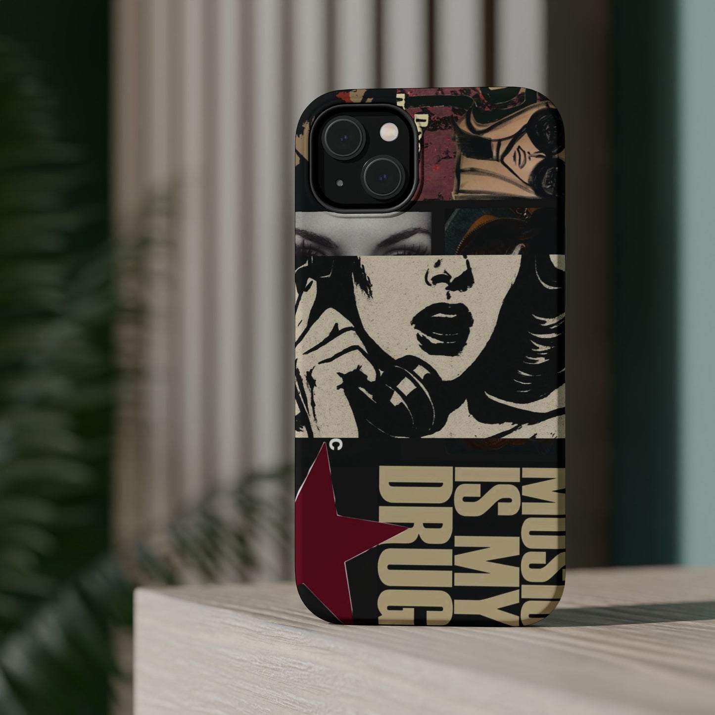 Magnetic Impact Phone Case — Retro Pop Art "Music Is My Drug" Design