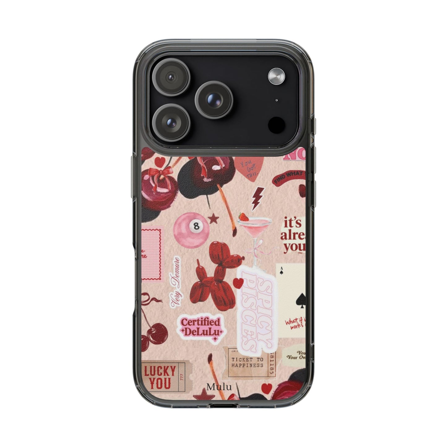 Clear Impact-Resistant Phone Case — Retro Cherry & Sticker Collage