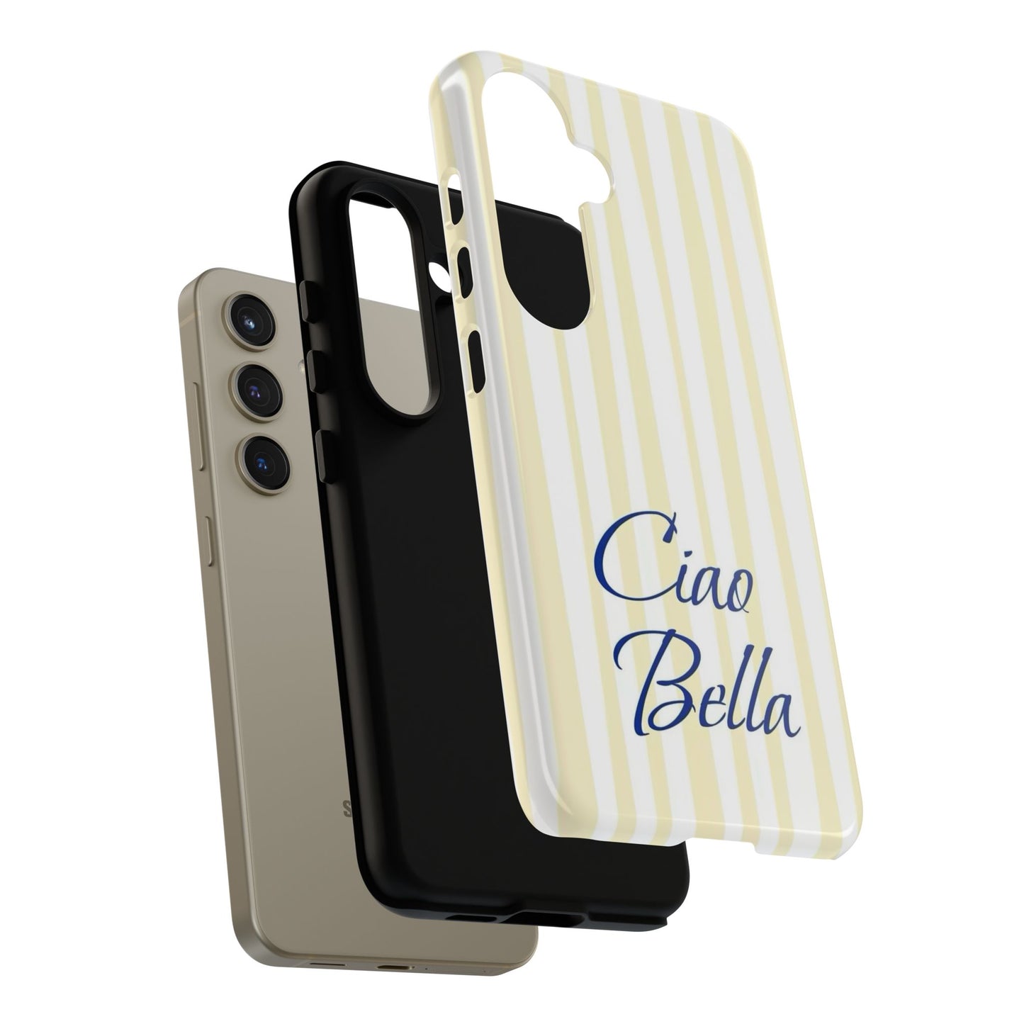 Ciao Bella Phone Case – Striped Elegant Italian Script Protective Cover