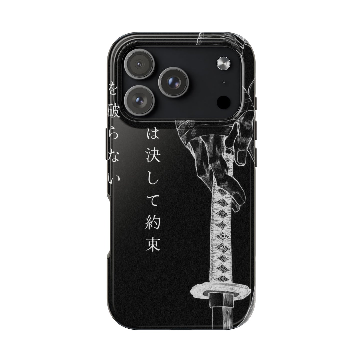 Samurai Vow Tough Phone Case — Black Katana Design with Japanese Text