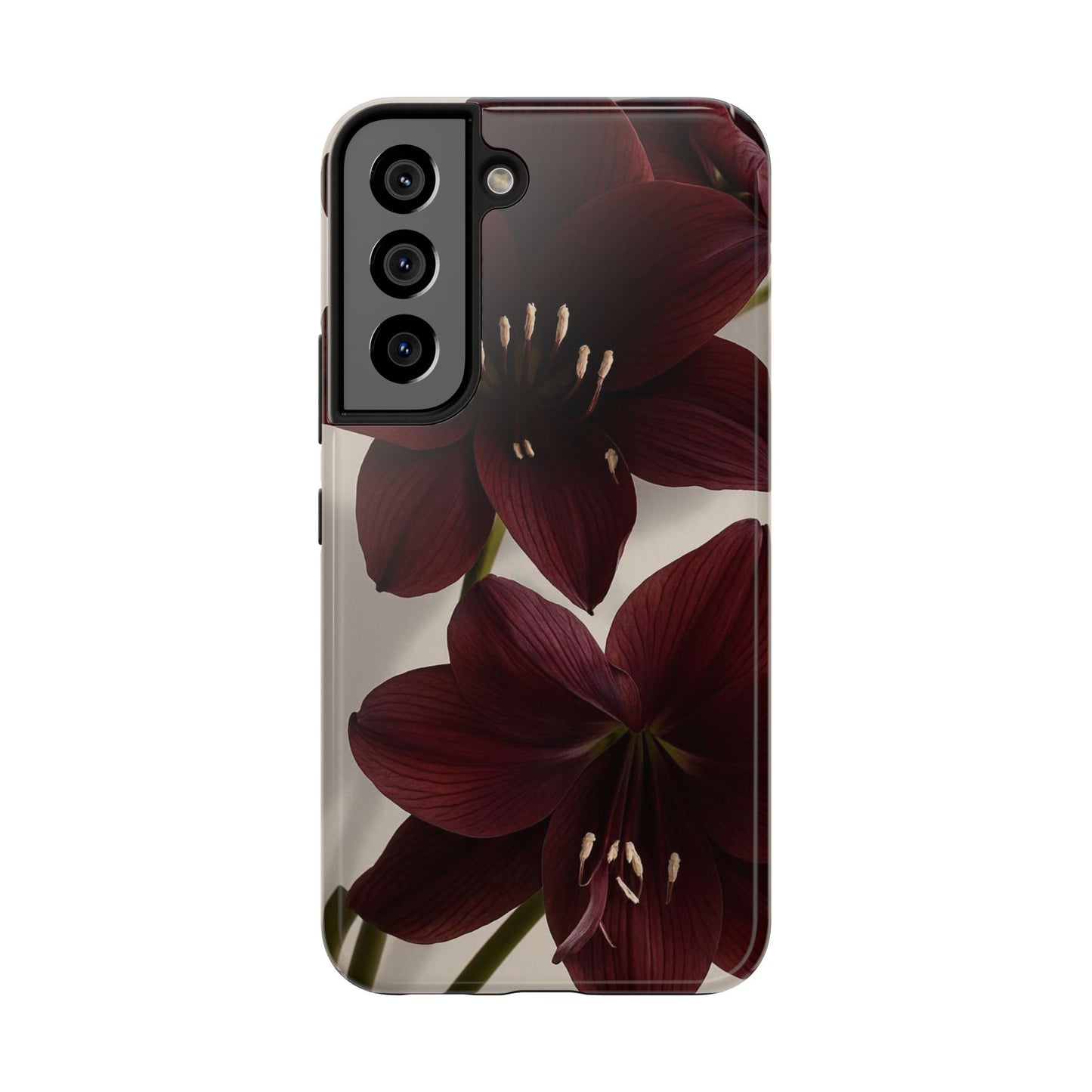Amaryllis Noir Tough Phone Case — Dark Burgundy Floral Protective Cover