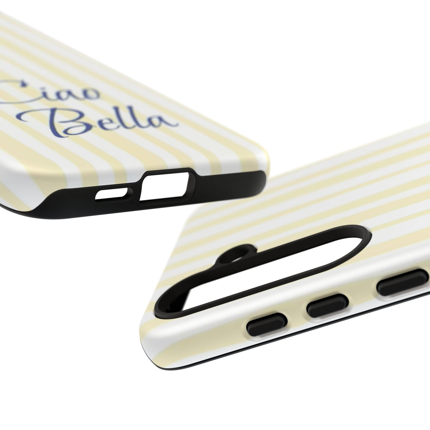 Ciao Bella Phone Case – Striped Elegant Italian Script Protective Cover
