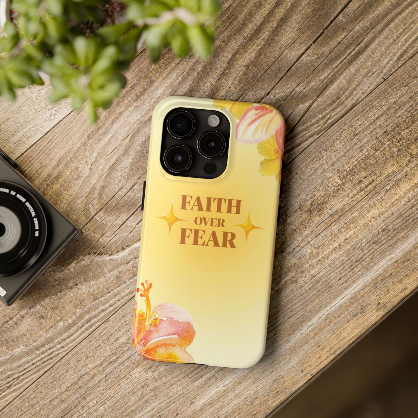 Faith Over Fear Tough Phone Case — Floral Yellow Protective Cover