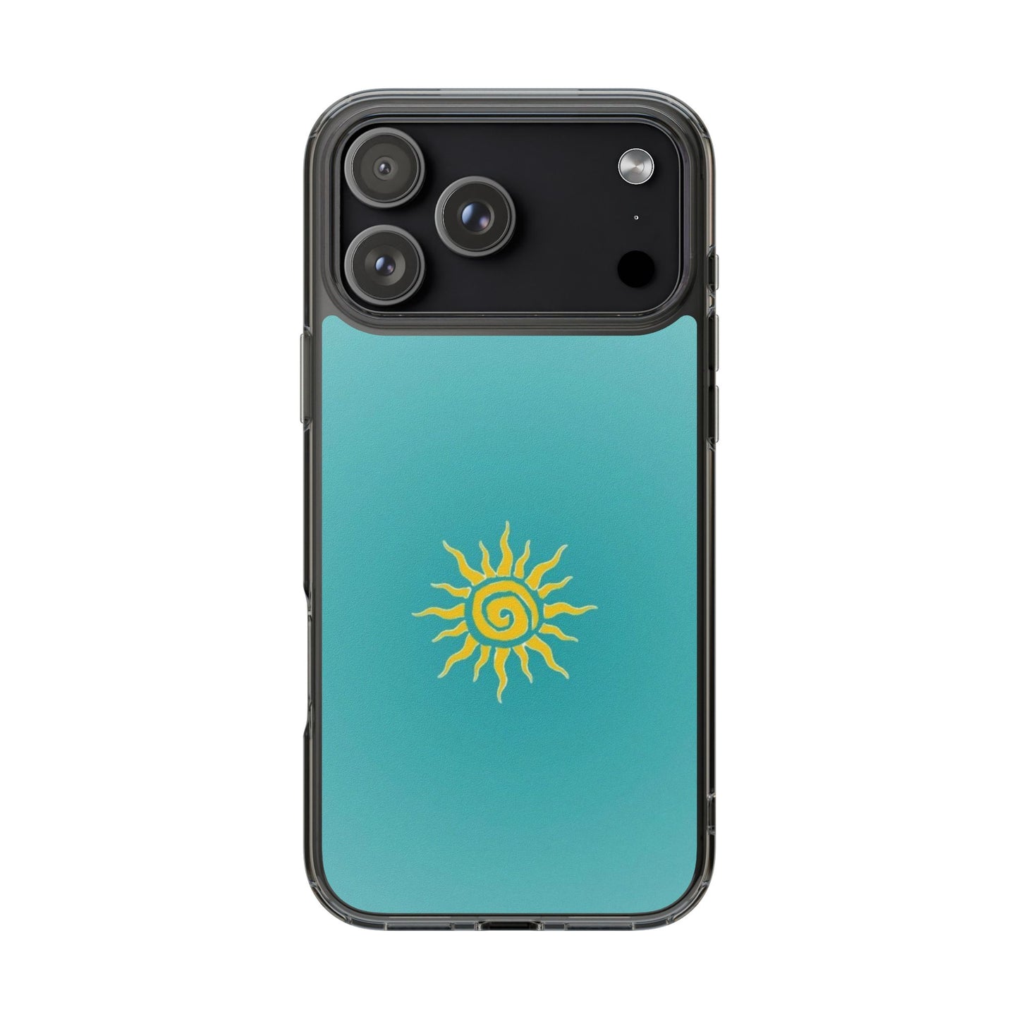Clear Impact-Resistant Phone Case — Yellow Sun on Teal Gradient