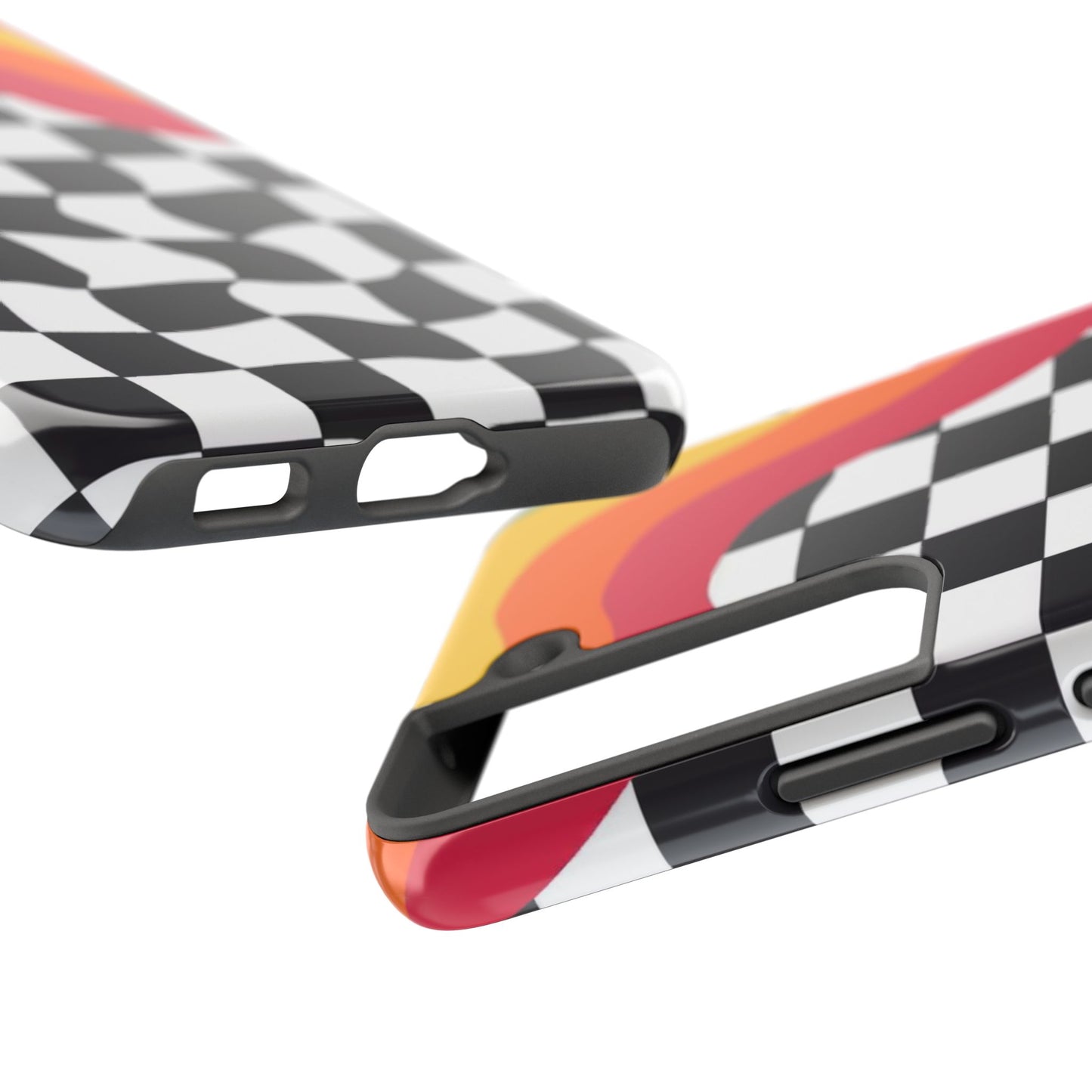 Retro Wavy Checkerboard Tough Phone Case — Rainbow Surf Skate Design