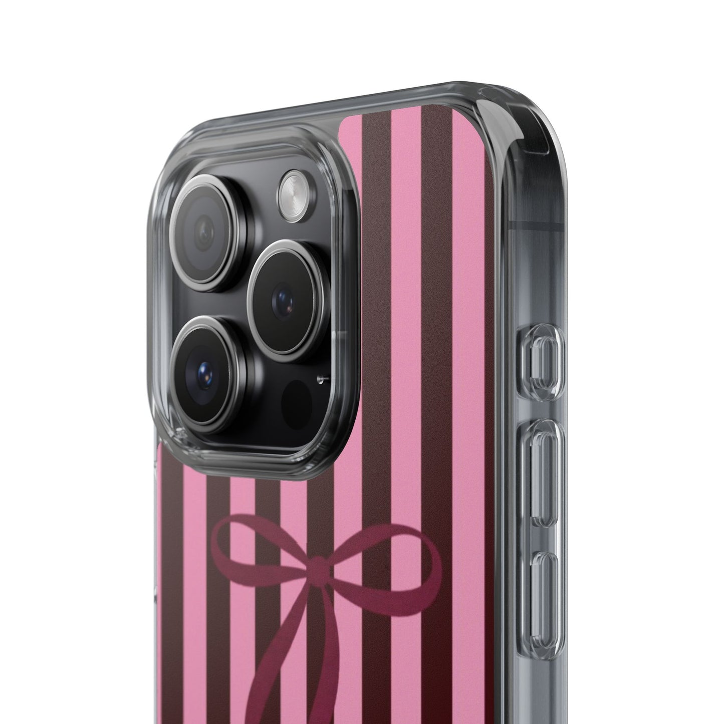 Pink Striped Ribbon Clear Impact-Resistant Phone Case