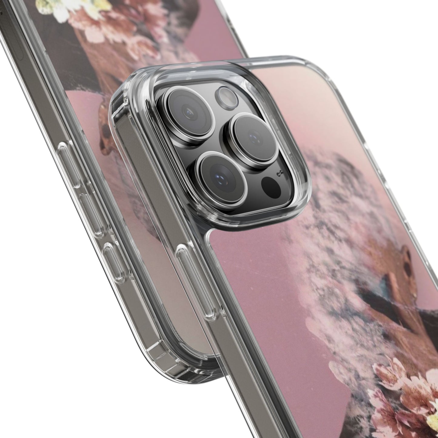 Clear Phone Case — Pink Floral Smoke Art iPhone Case