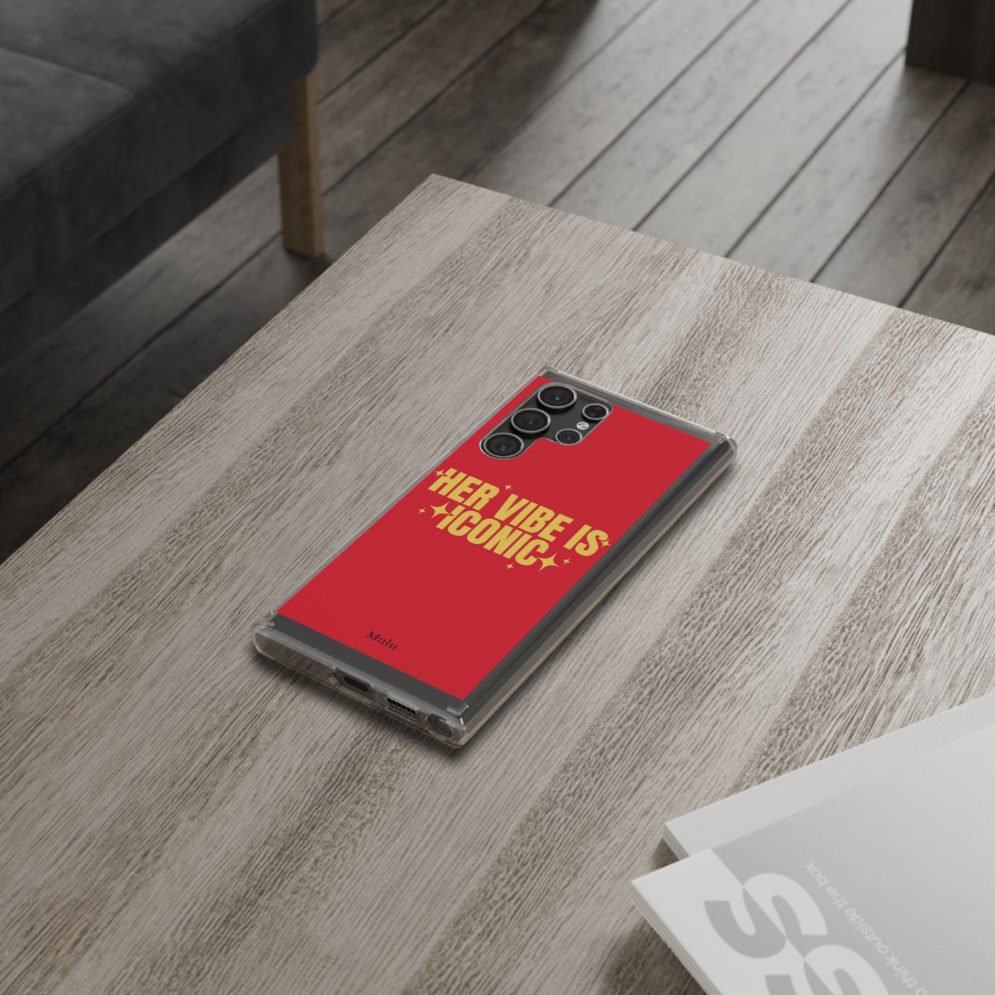 Clear Impact-Resistant Phone Case — "Her Vibe Is Iconic" Red Protective Cover