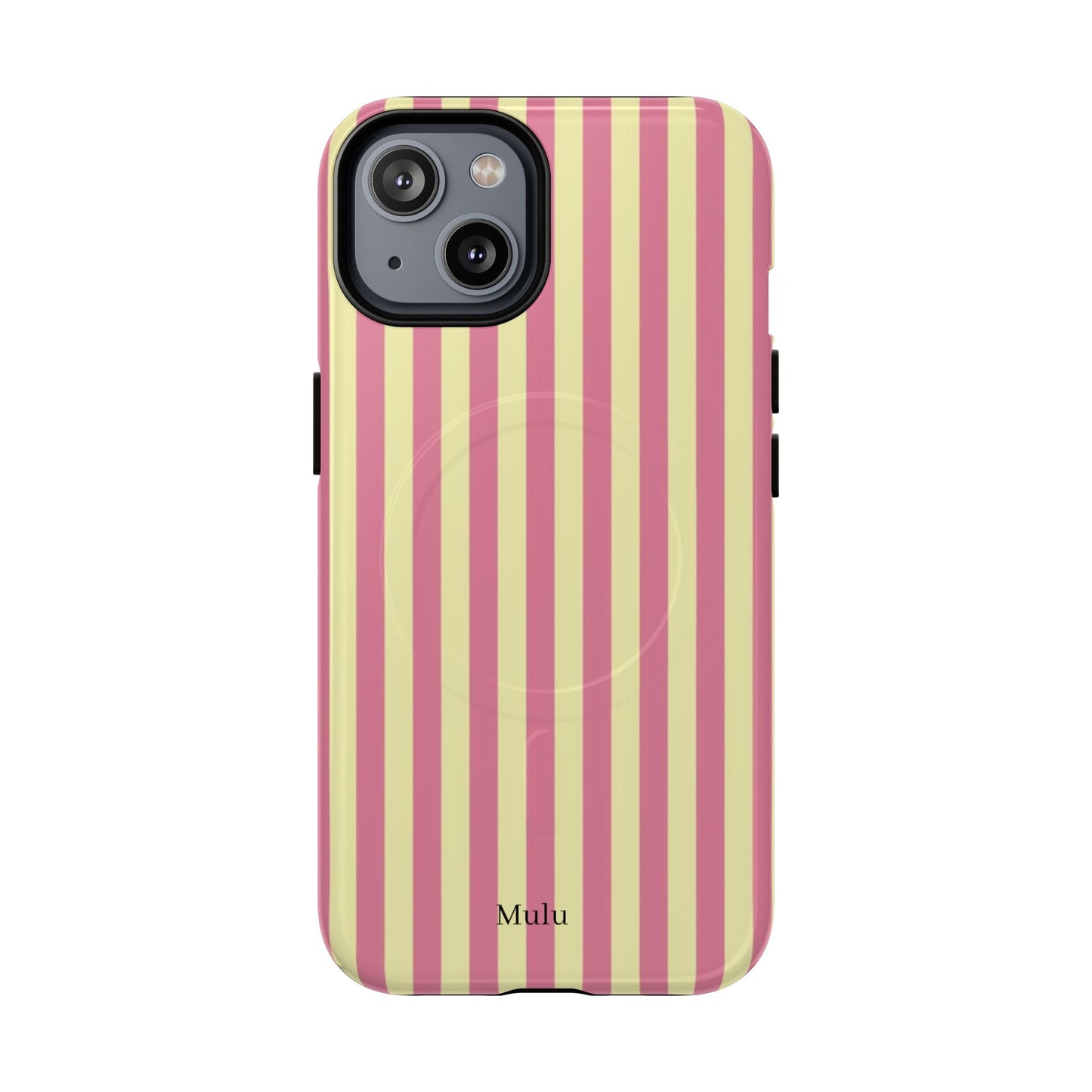 Striped Pink & Yellow Magnetic Tough Phone Case — Retro Pastel Protection
