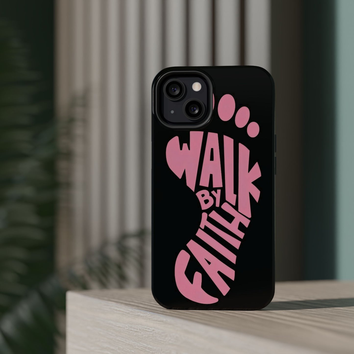 Phone Case — "Walk By Faith" Pink Footprint Magnetic Impact-Resistant Case