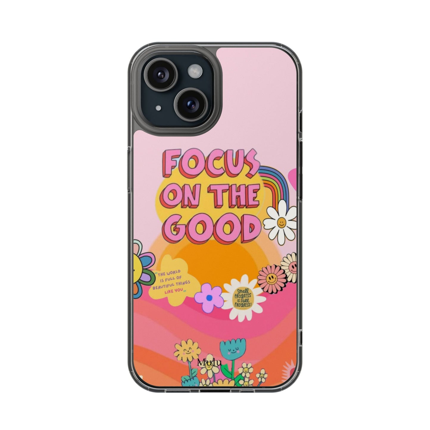 Clear Impact-Resistant Case — "Focus On The Good" Retro Floral Phone Cover