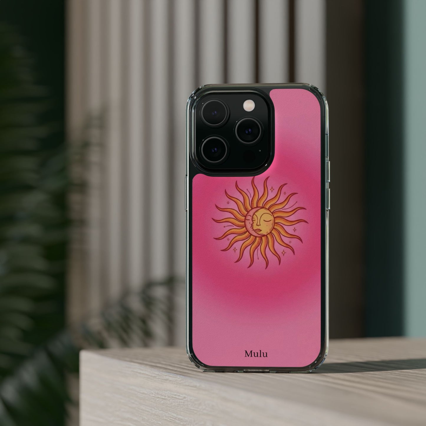 Pink Sun Phone Case — Radiant Sunburst Impact-Resistant Clear Case
