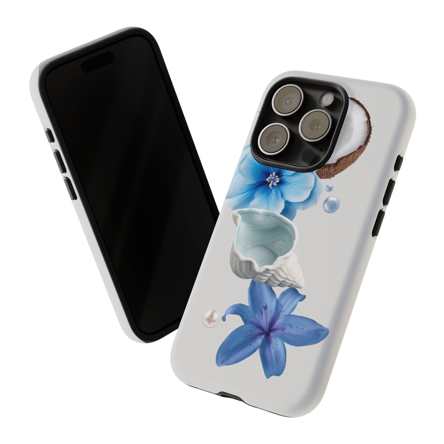 Tropical Blue Floral Phone Case — Coconut, Shell & Starfish Design
