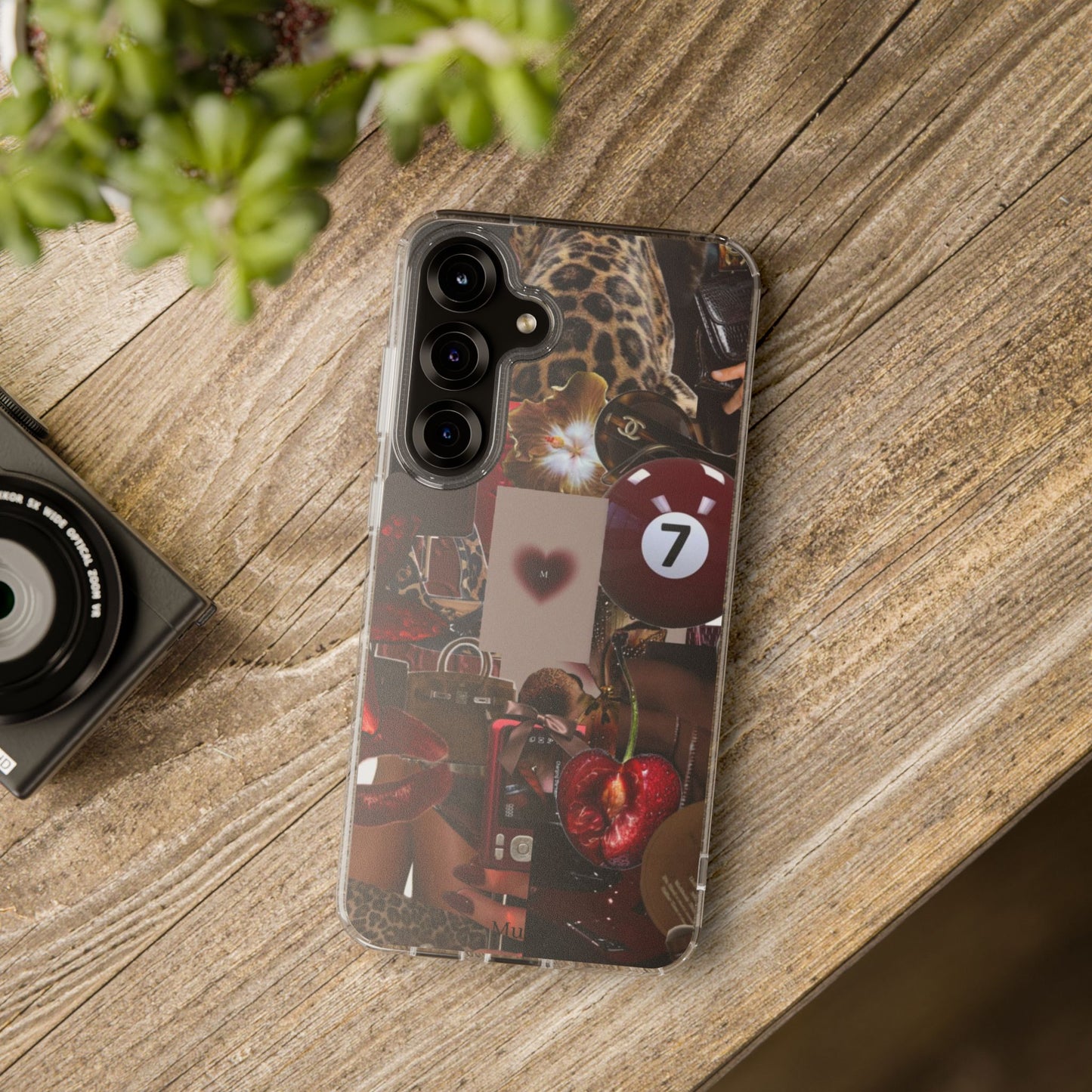 Clear Impact-Resistant Phone Case — Retro Cherry Collage Design