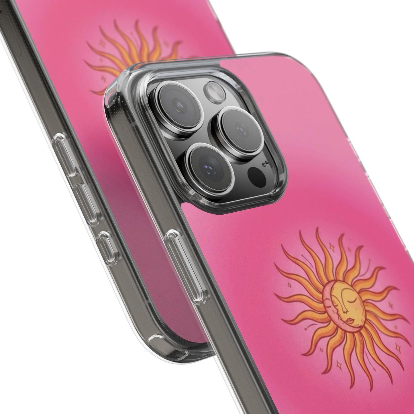 Pink Sun Phone Case — Radiant Sunburst Impact-Resistant Clear Case