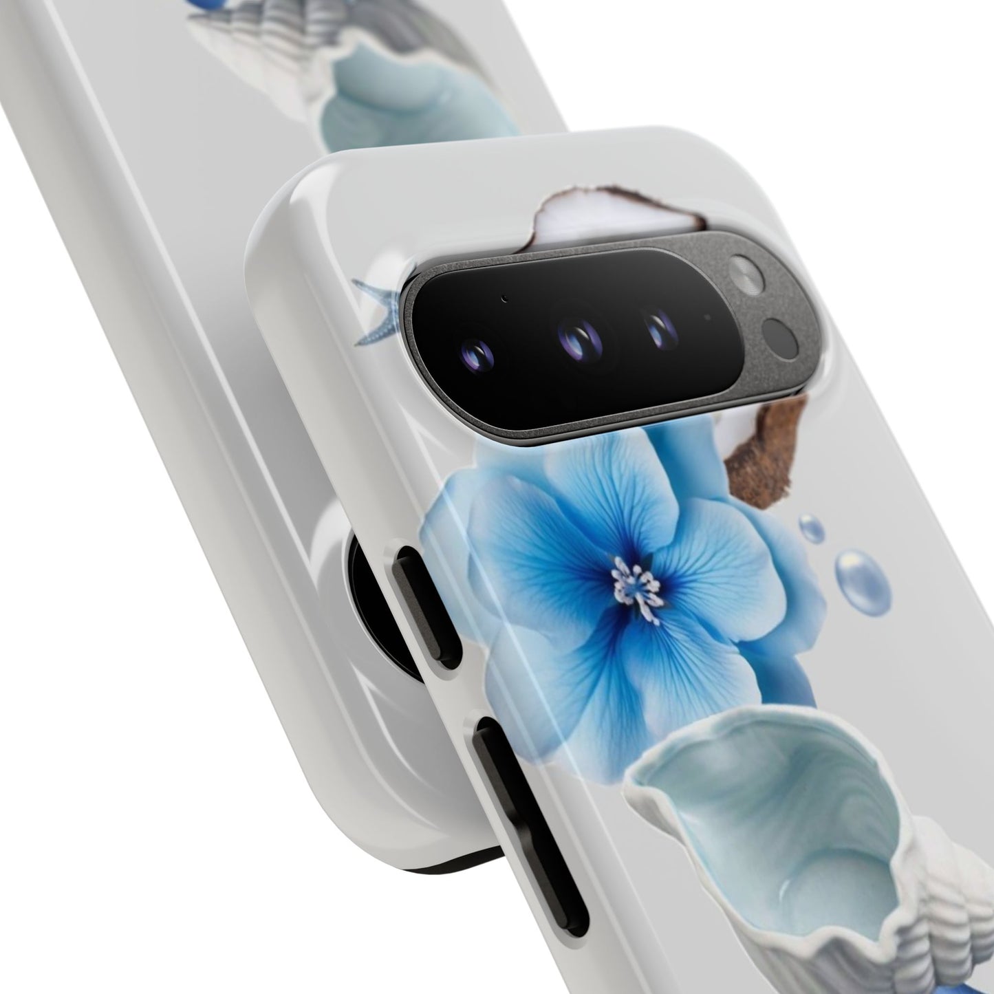 Tropical Blue Floral Phone Case — Coconut, Shell & Starfish Design