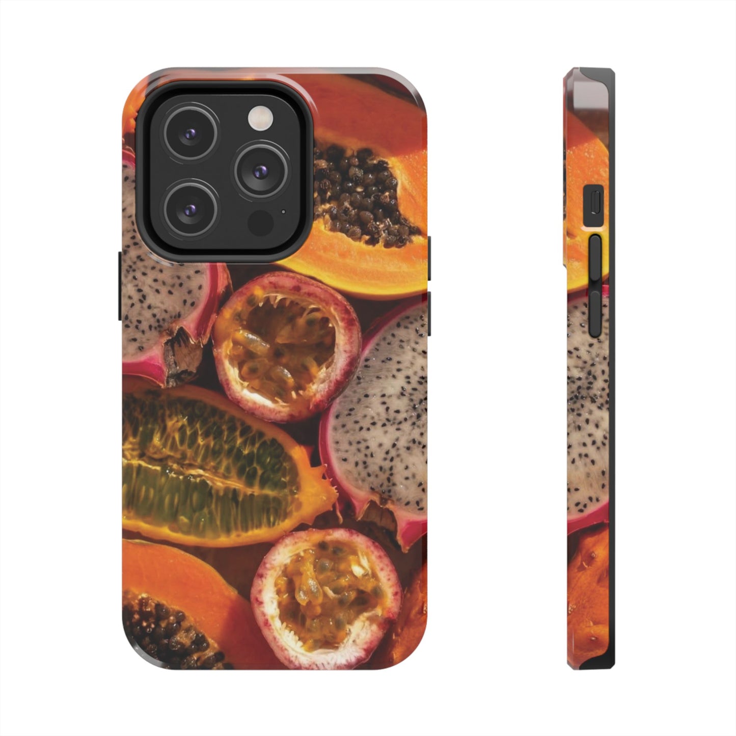 Tropical Fruit Tough Phone Case — Papaya & Dragon Fruit Design