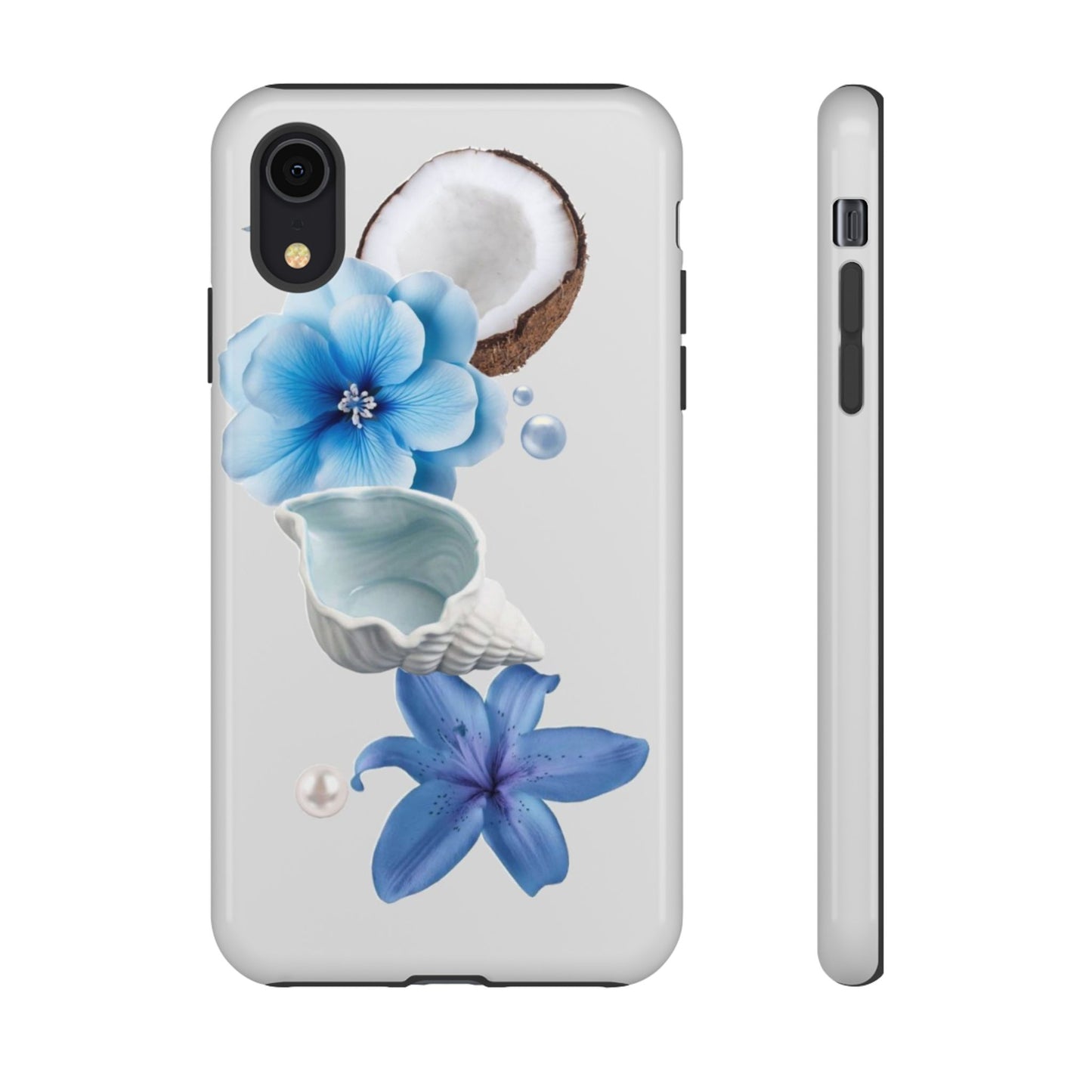 Tropical Blue Floral Phone Case — Coconut, Shell & Starfish Design