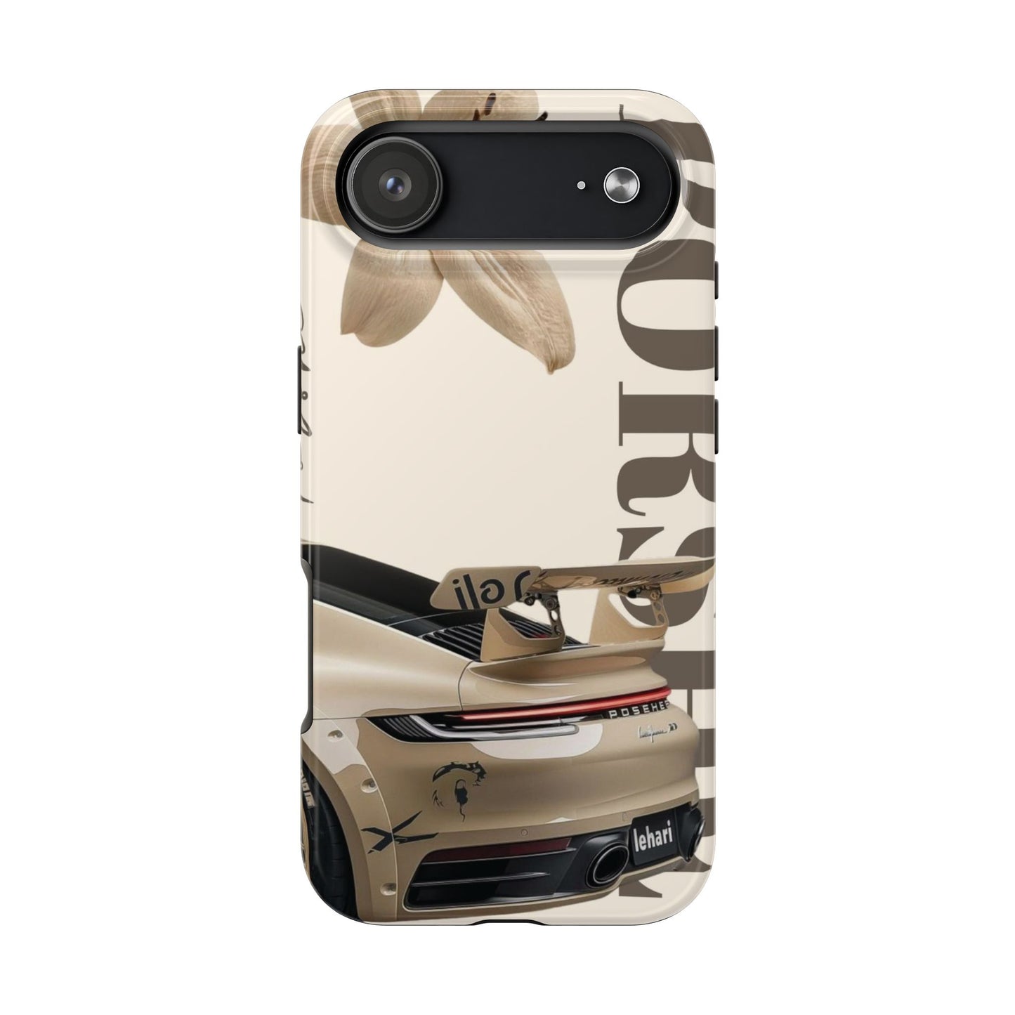 Tough Phone Case — Beige Sports Car Design with 'Tourist' Typography