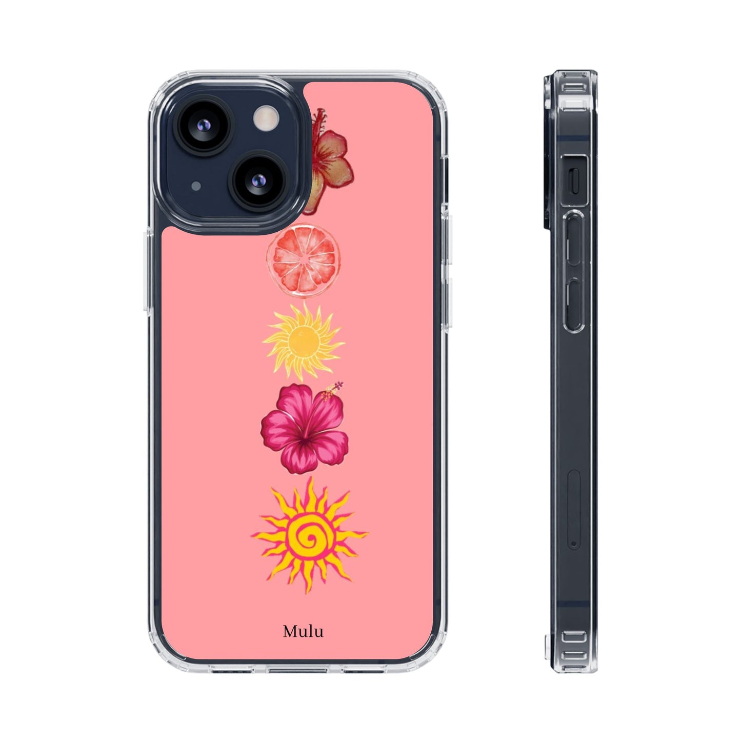 Clear Impact-Resistant Phone Case — Tropical Sun & Hibiscus Floral Design