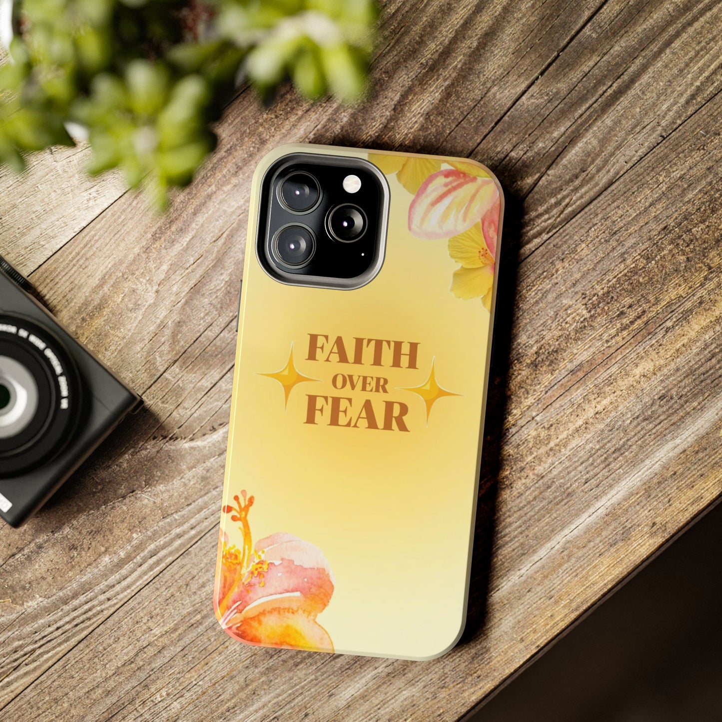 Faith Over Fear Tough Phone Case — Floral Yellow Protective Cover
