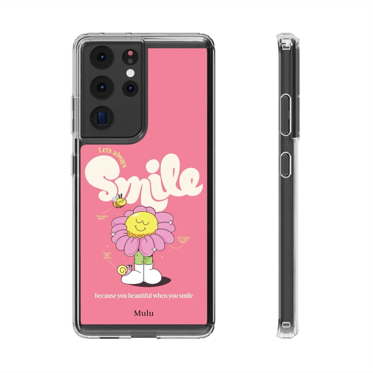 Clear Impact-Resistant Phone Case — Pink 'Smile' Flower Design