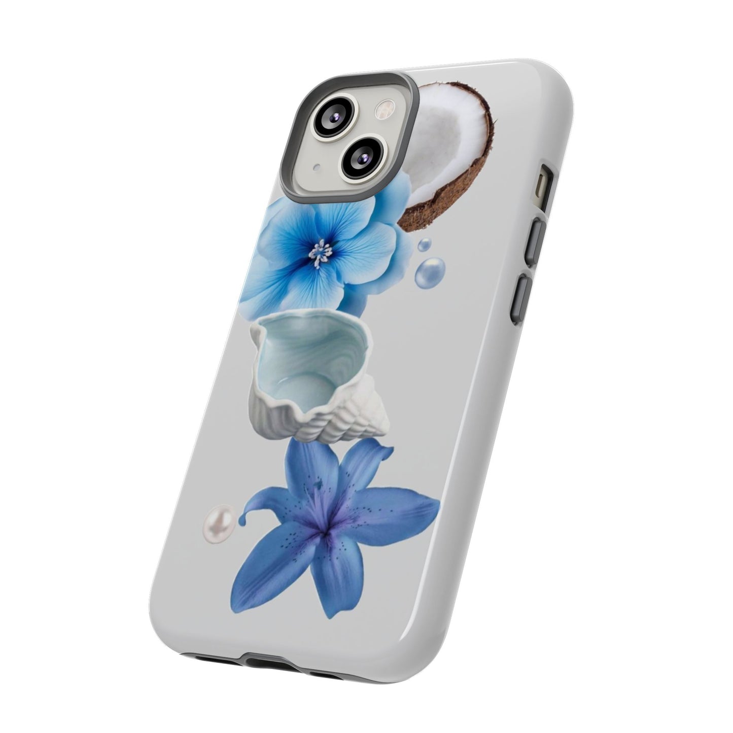 Tropical Blue Floral Phone Case — Coconut, Shell & Starfish Design