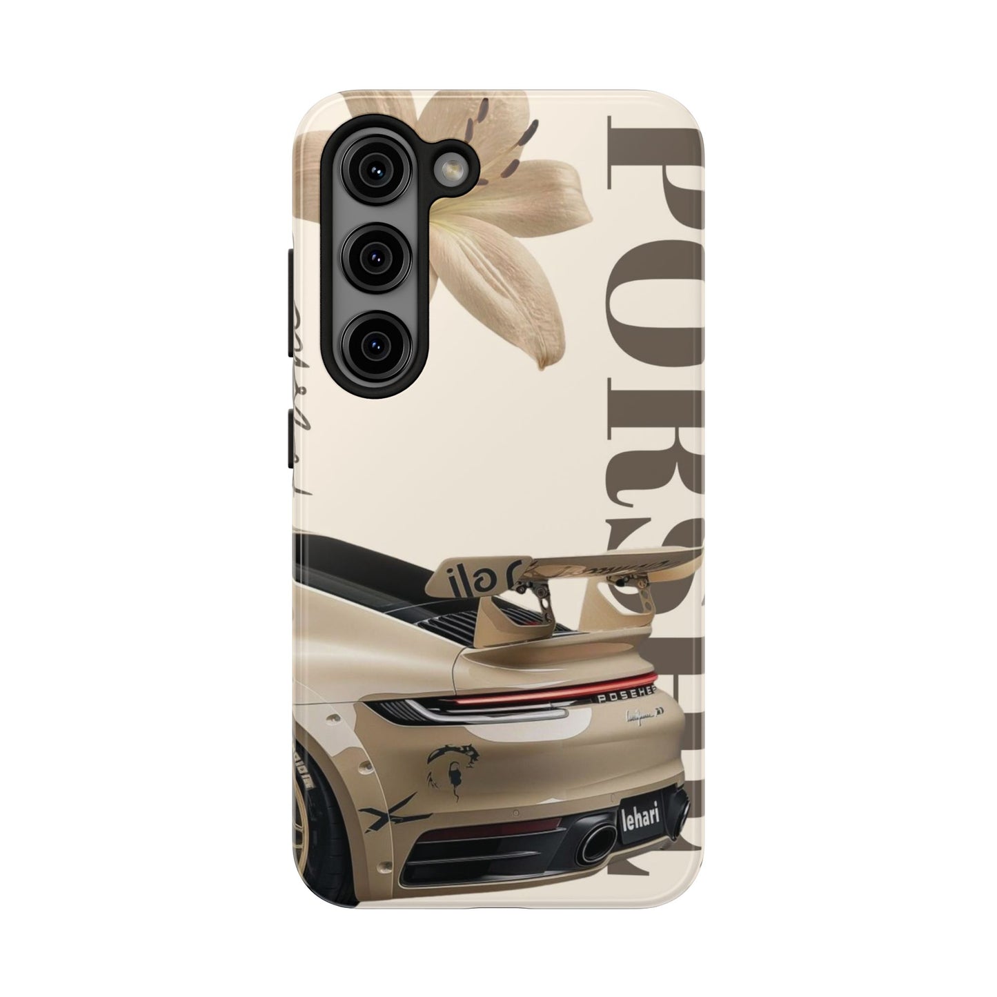 Tough Phone Case — Beige Sports Car Design with 'Tourist' Typography
