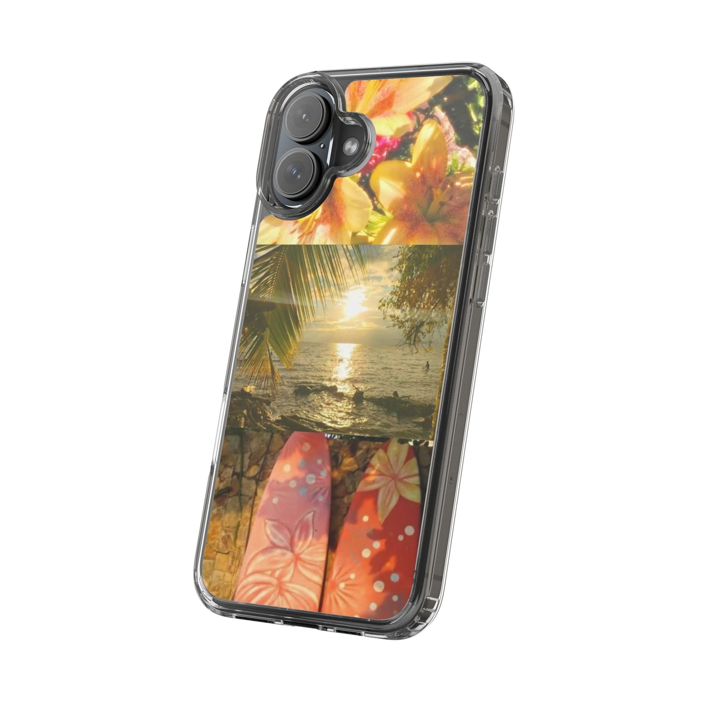 Tropical Sunset Phone Case — Floral Surfboard Clear iPhone Case