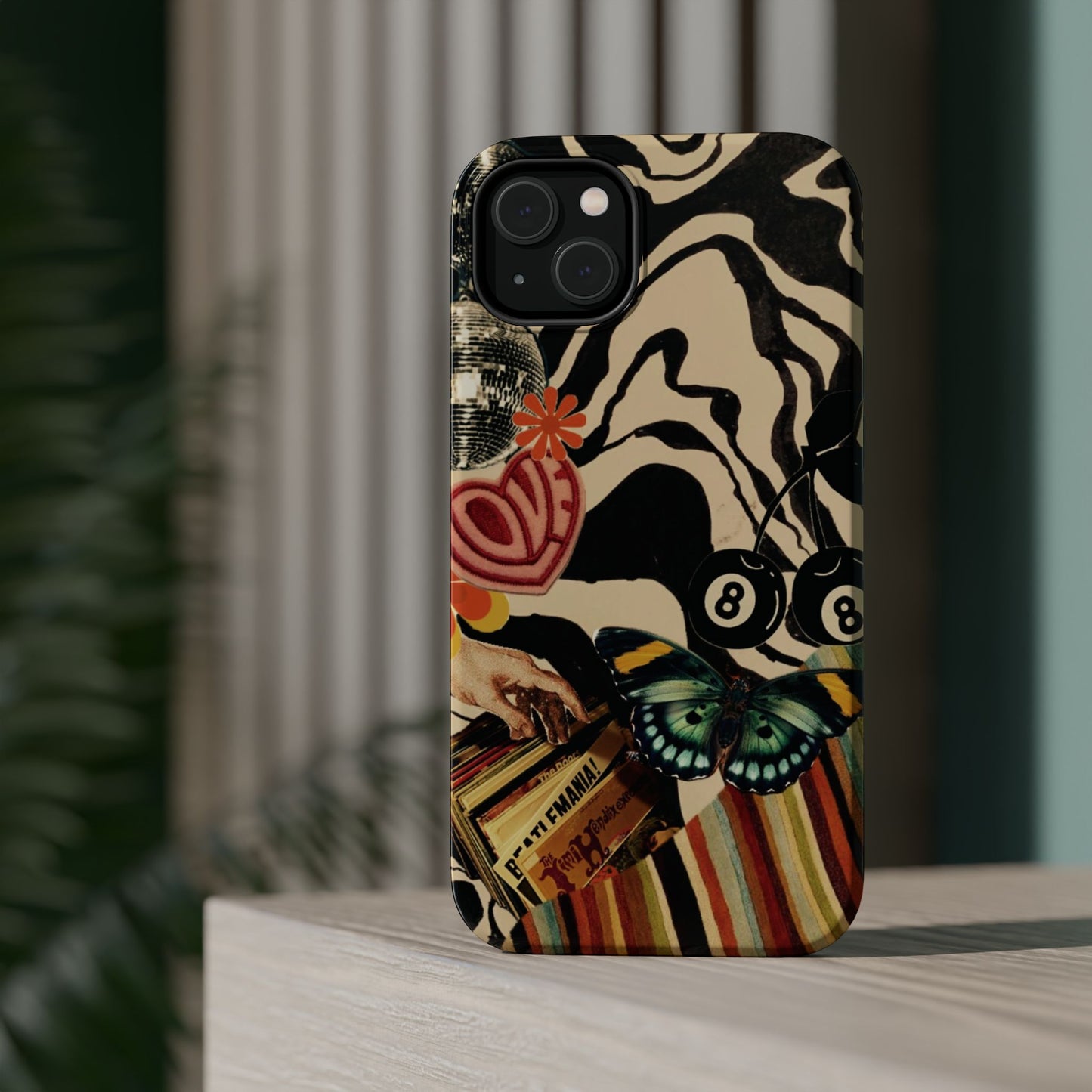 Phone Case — Retro Collage Magnetic Impact-Resistant Case with Butterfly & Zebra Print