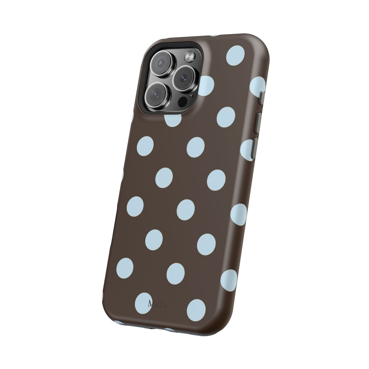 Polka Dot Magnetic Phone Case — Brown with Light Blue Dots, Impact-Resistant