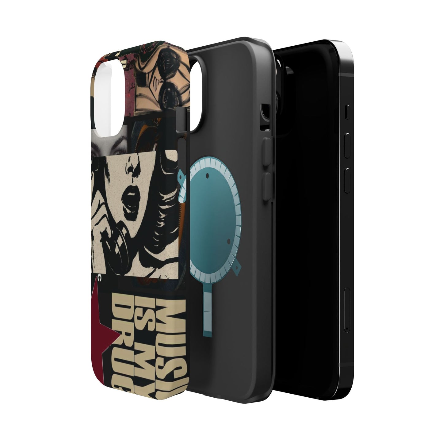 Magnetic Impact Phone Case — Retro Pop Art "Music Is My Drug" Design