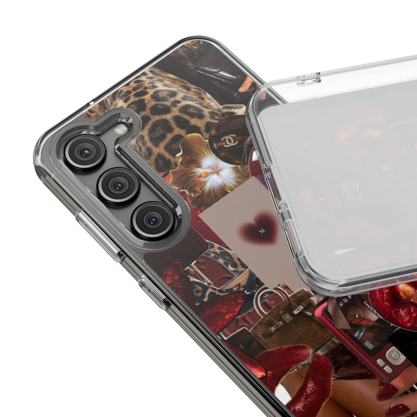 Clear Impact-Resistant Phone Case — Retro Cherry Collage Design