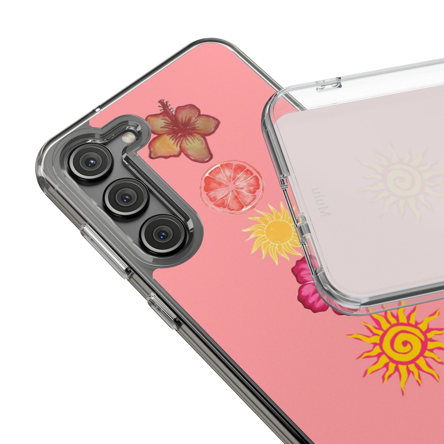 Clear Impact-Resistant Phone Case — Tropical Sun & Hibiscus Floral Design