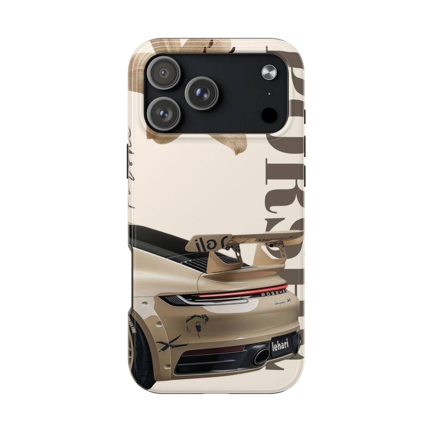 Tough Phone Case — Beige Sports Car Design with 'Tourist' Typography