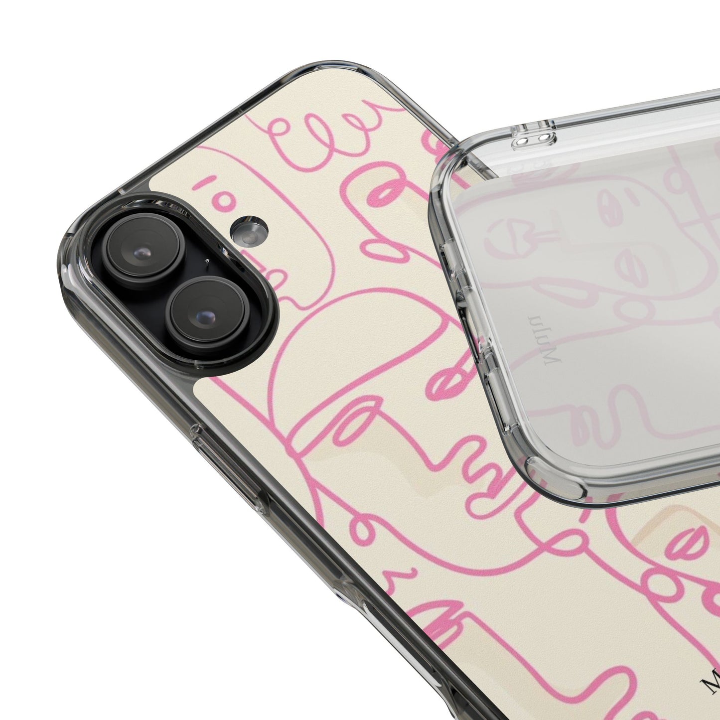 Clear Impact-Resistant Phone Case — Pink Minimalist Line Faces Design