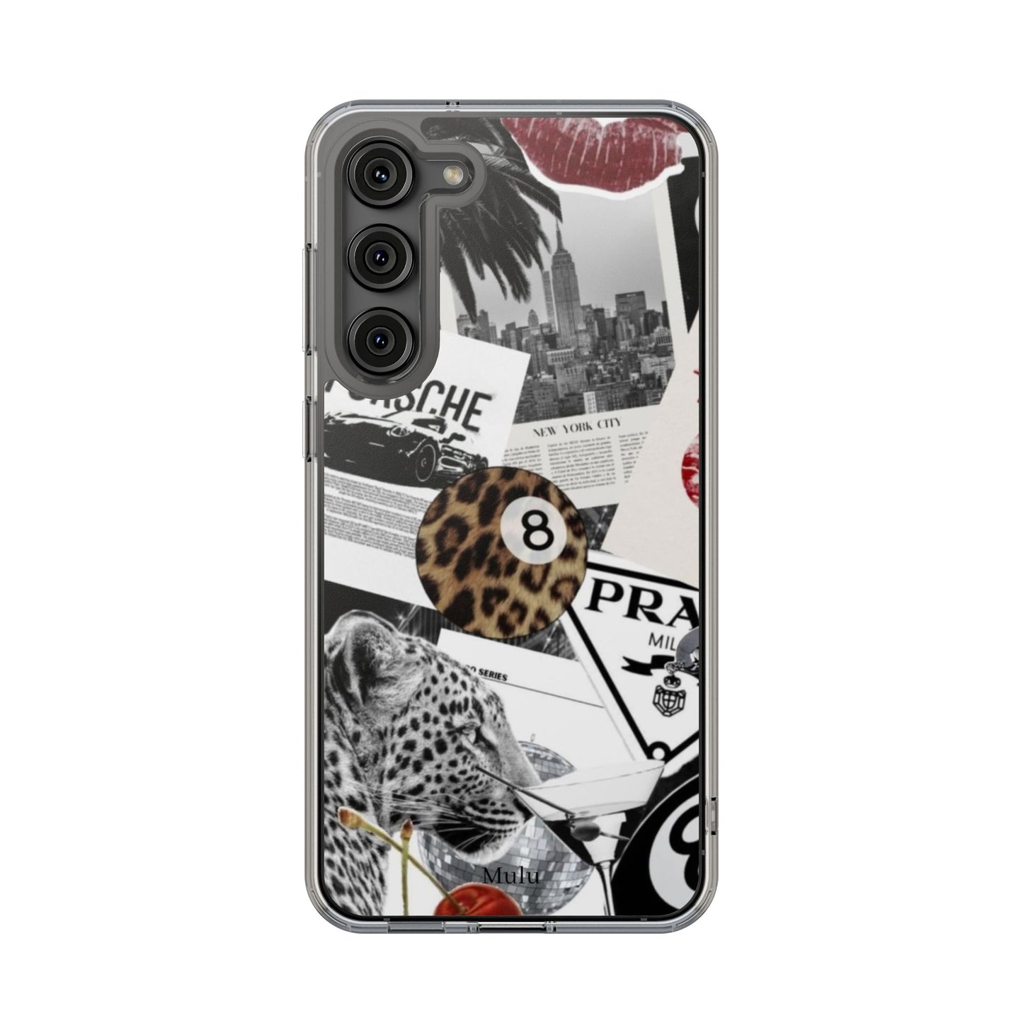Clear Impact-Resistant Phone Case — Collage Luxury Leopard & Vintage Car Design
