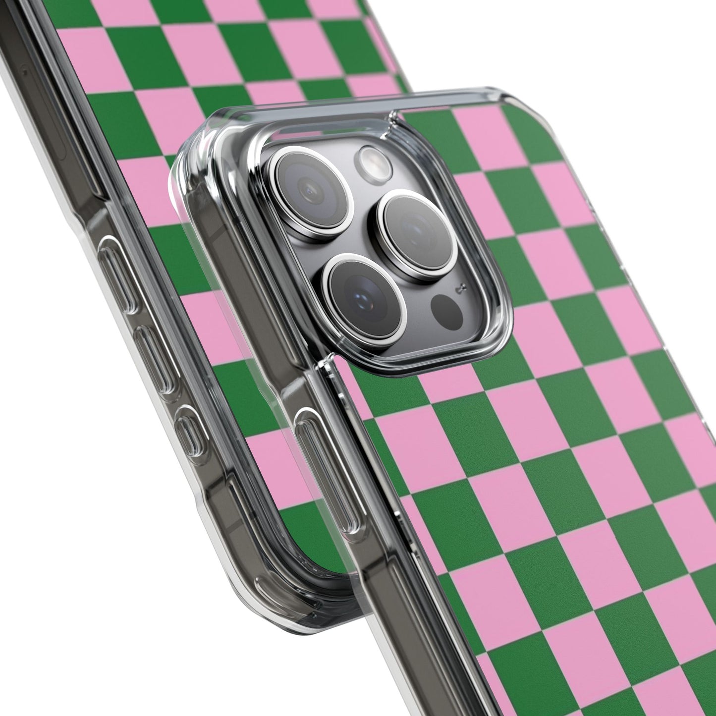 Pink & Green Checkerboard Magnetic Clear Phone Case